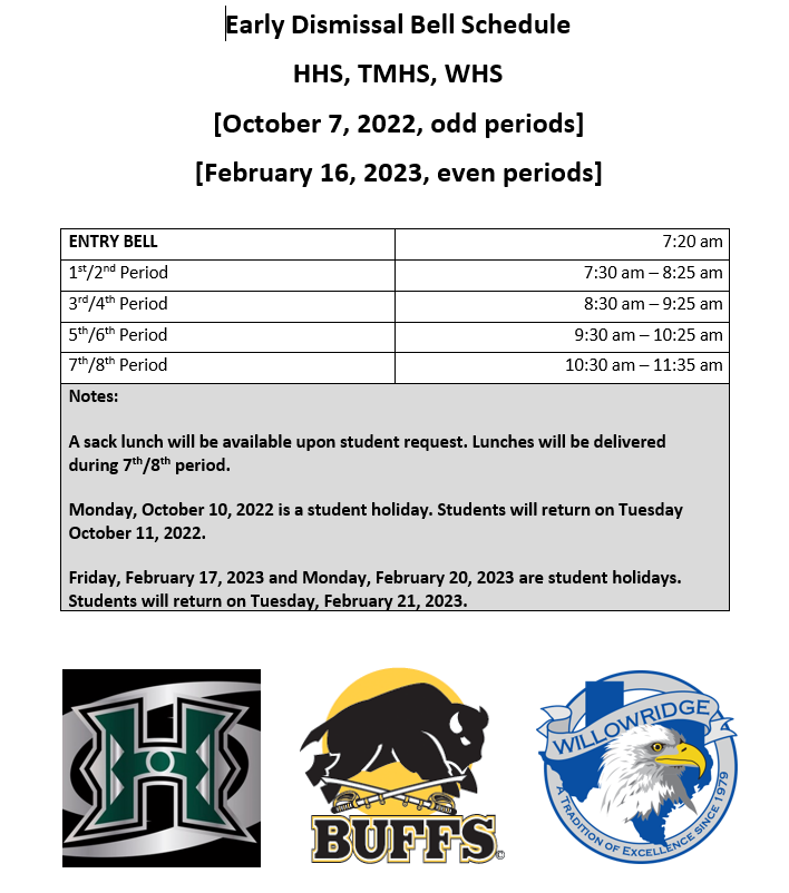 Early Dismissal Bell Schedule